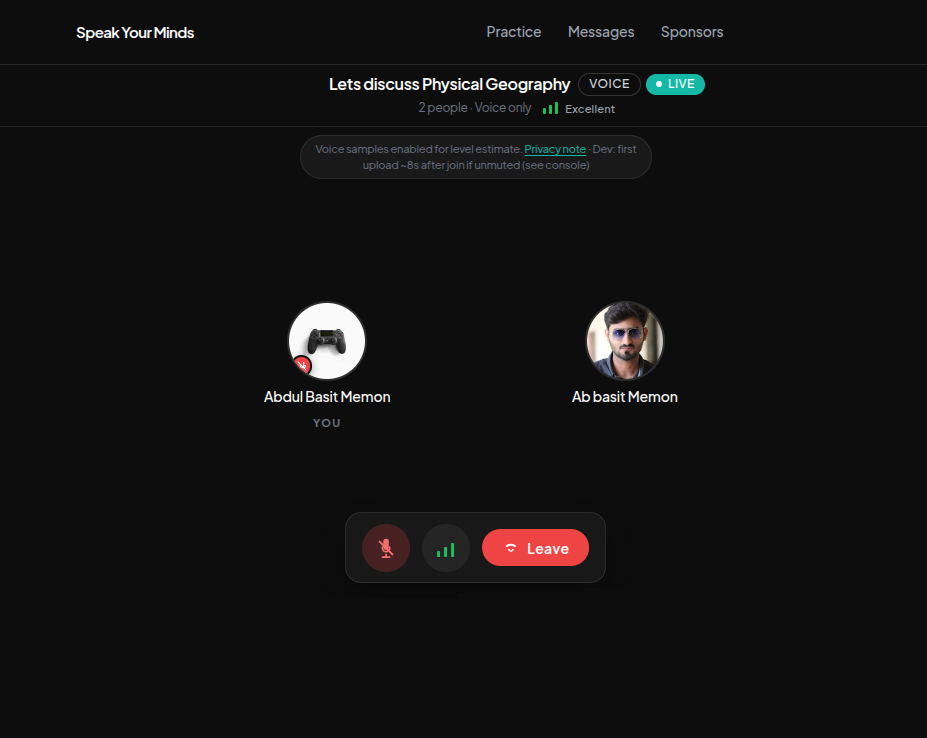 Speak Your Minds voice chat app UI and product design