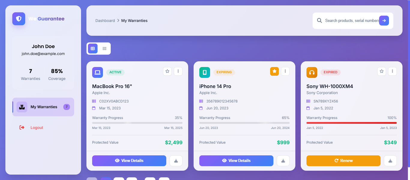 WeGuarantee Customer Panel