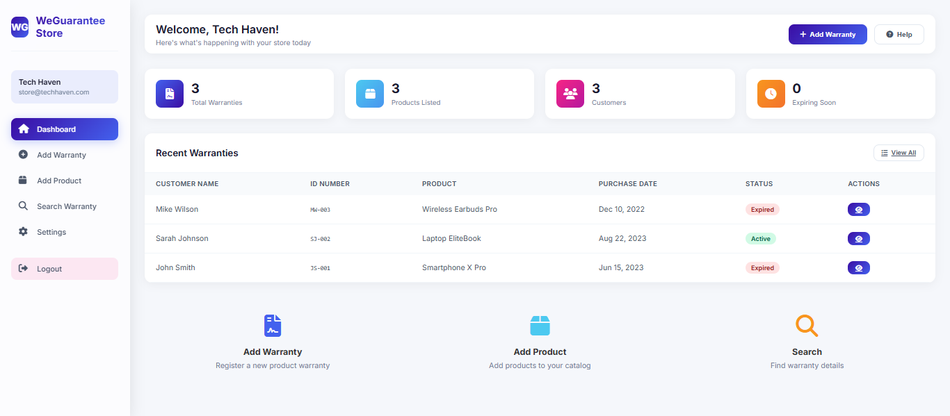 WeGuarantee Store Panel